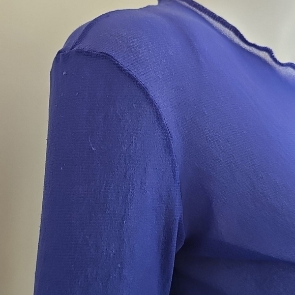 Jean Paul Gaultier Femme Lettuce Edge Top Blue Long Sleeve Sheer Stretch Mesh - Picture 4 of 12